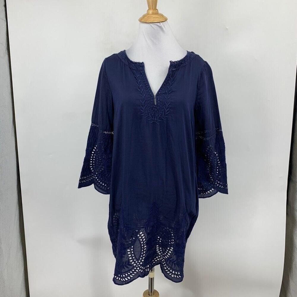 Joie Tunic Womens XS Extra Small Blue Marne Split Neck Embroidered Eyelet Top - Picture 2 of 12